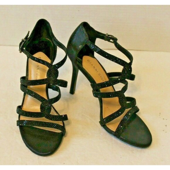 Gianni Bini Heels Sandals Dazzle Black Stones Open Toe Womens Size 8.5M - Picture 2 of 7